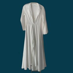 Women's Small V-Neck Lace Bodycon Long Sleeve Full Length Collared White Dress